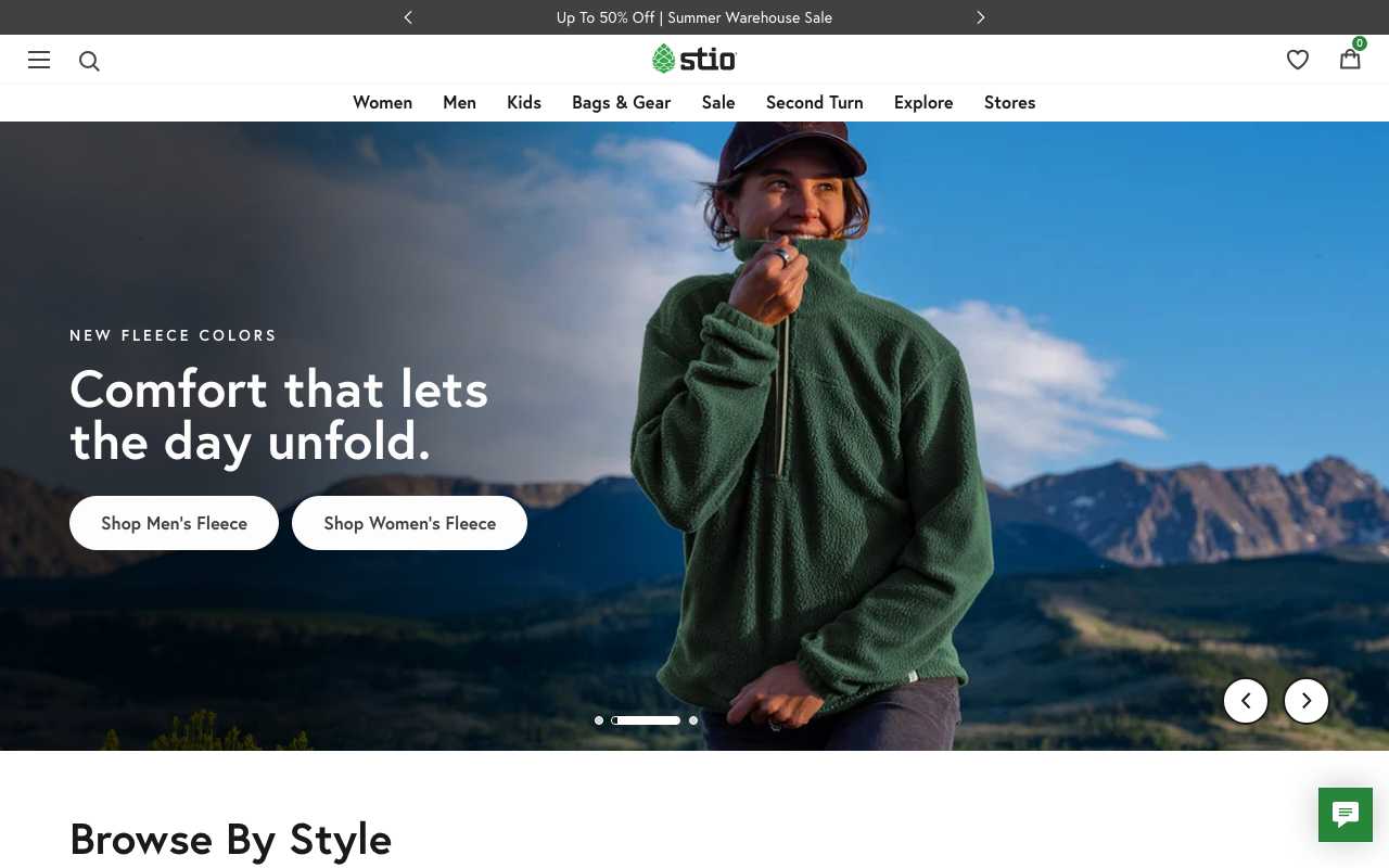 Screenshot of the Stio Apparel live site